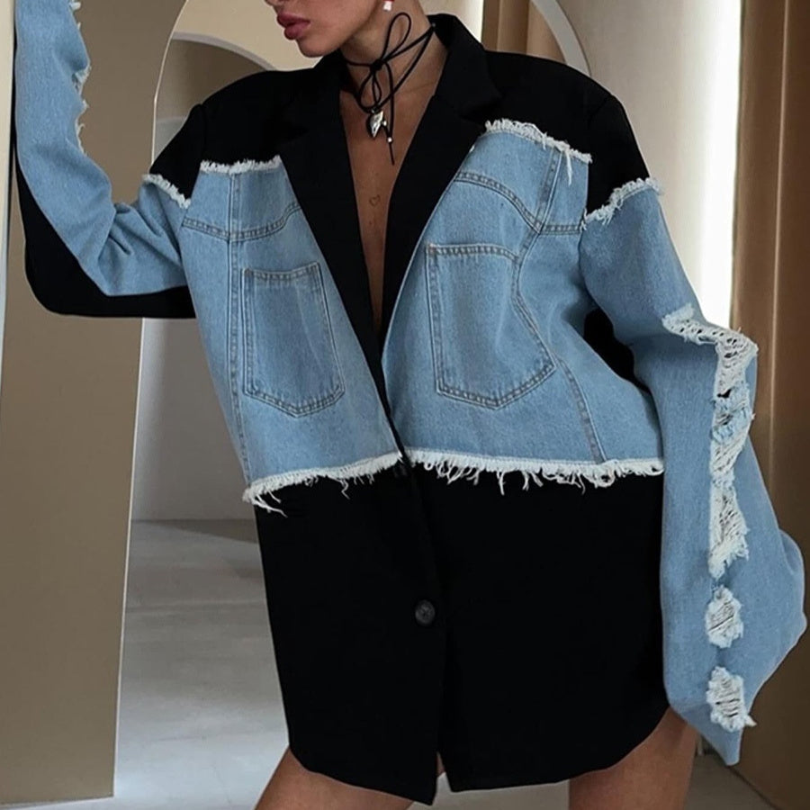 BLAZER OVERSIZE CON INSERTI IN DENIM