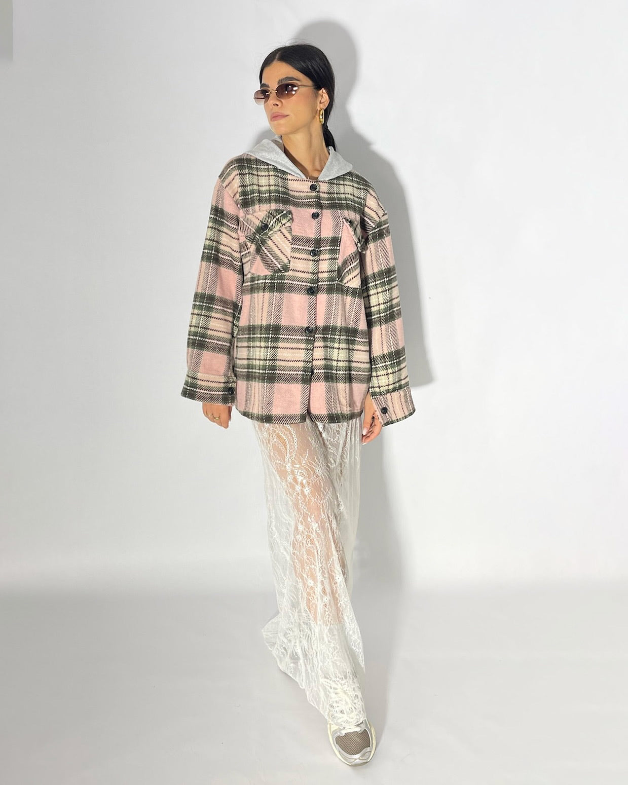 GIUBBINO A CAMICIA IN CHECK CON CAPPUCCIO "LISA"