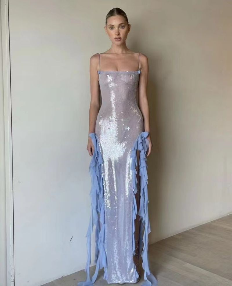 "GILDA" SEQUIN AND RUFFLE DRESS