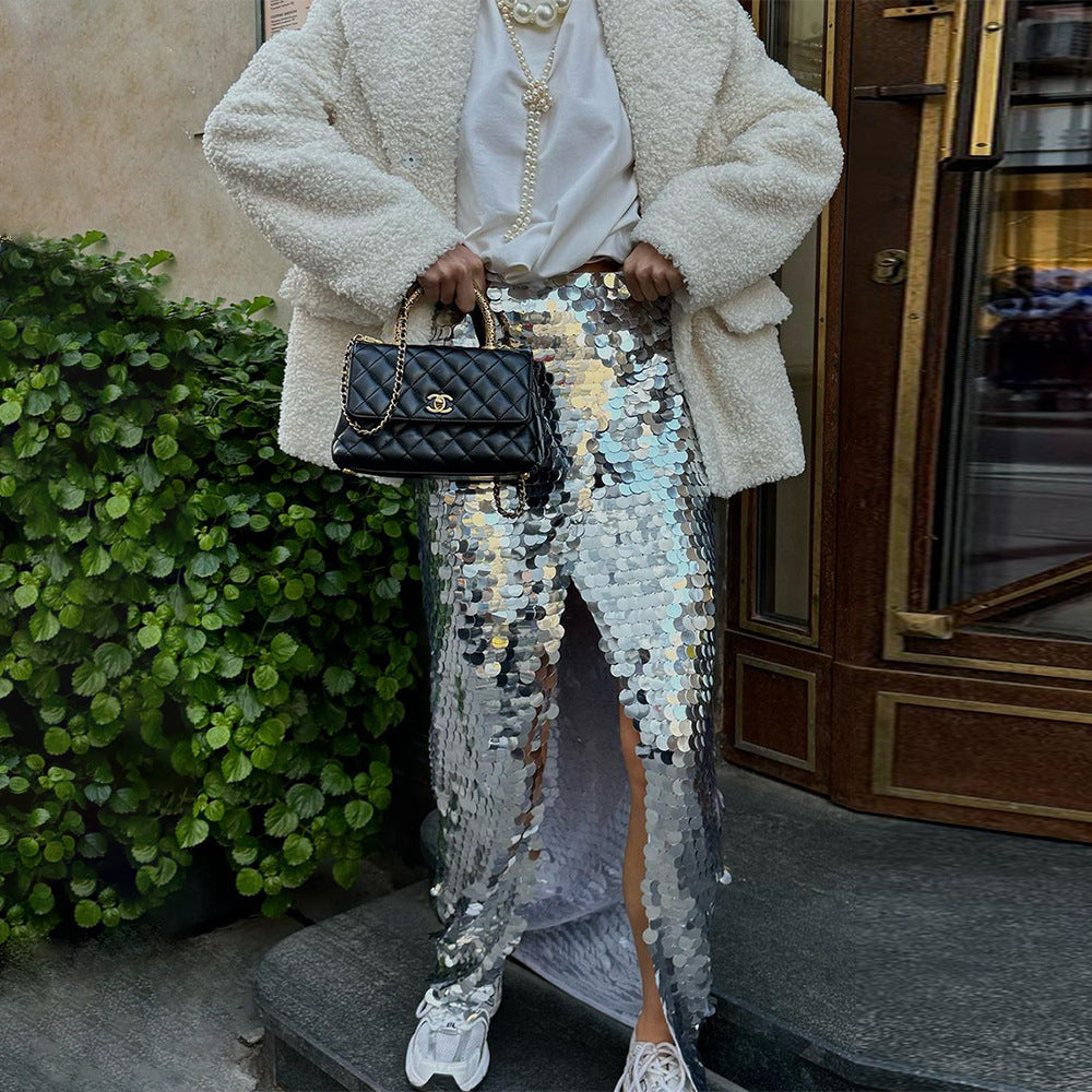 GONNA LUNGA IN MACRO PAILLETTES "LAS VEGAS"