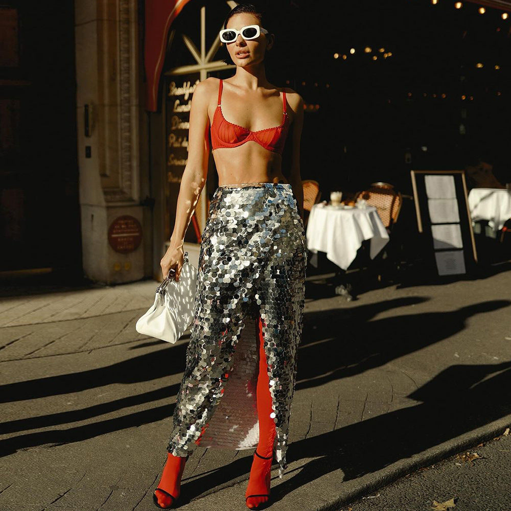 GONNA LUNGA IN MACRO PAILLETTES "LAS VEGAS"