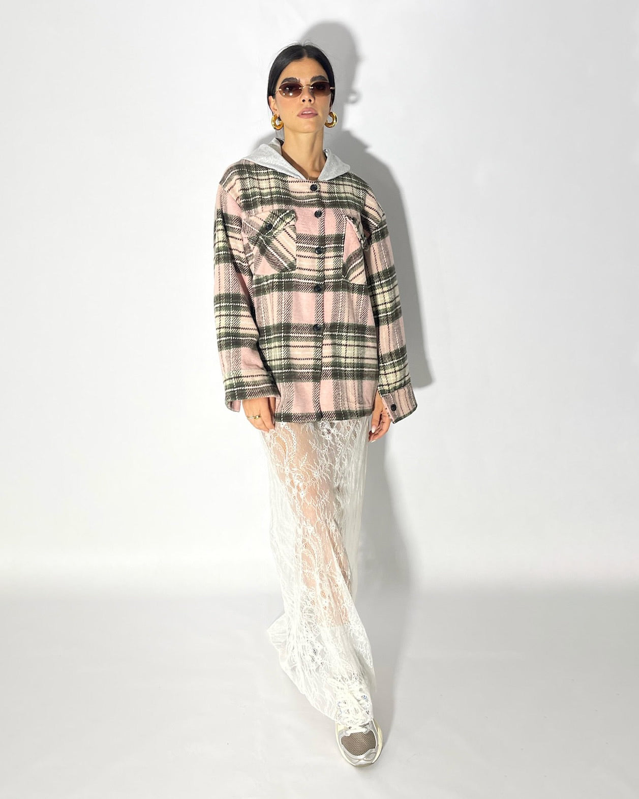 GIUBBINO A CAMICIA IN CHECK CON CAPPUCCIO "LISA"