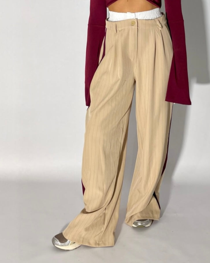 PANTALONI GESSATI CON BANDA LATERALE