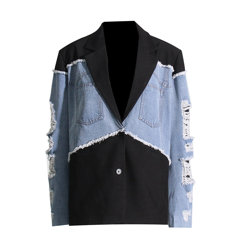 BLAZER OVERSIZE CON INSERTI IN DENIM